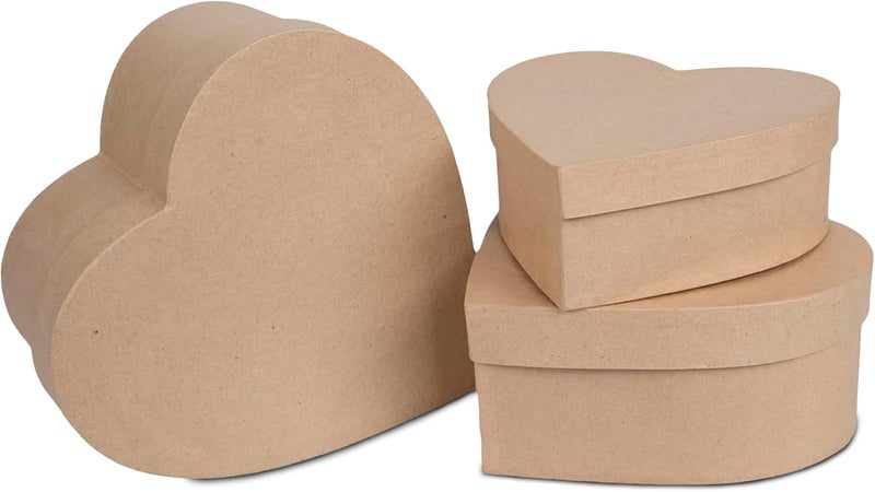 Hobby Lobby Heart Paper Mache Boxes with Lids (Set of 3) - Brown Kraft Paper Nesting Gift Boxes - Crafting Paper Mache Heart Box with Lid for Custom Decoration - Durable Paper Mache Box for Versatile Storage - Image 1